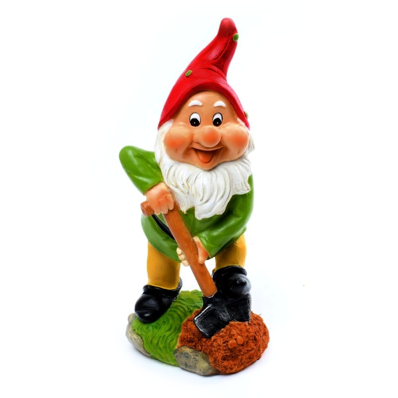Zahradní trpaslík s rýčem červená čepice 24,5cm