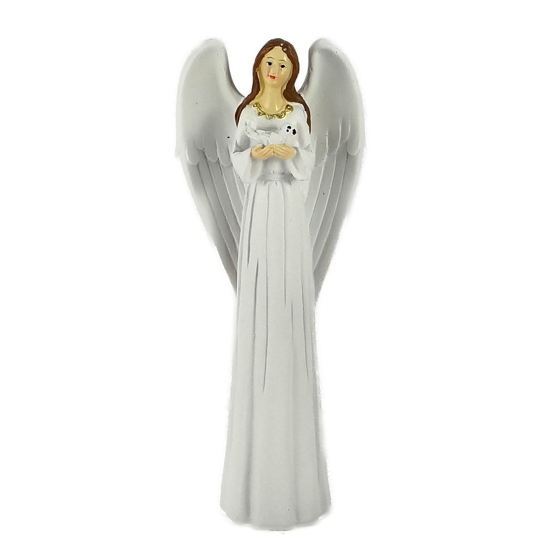 Bílý anděl s bílou holubicí, 19 cm, polyresin