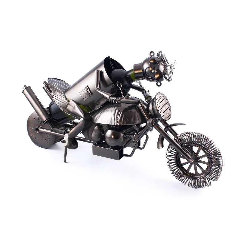 Stojan na víno láhev velká motorka, motorkář 56cm