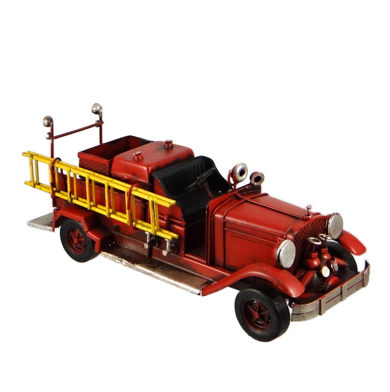 Hasičské auto veterán bez střechy se žebříkem 26 cm – kovový model historického vozu