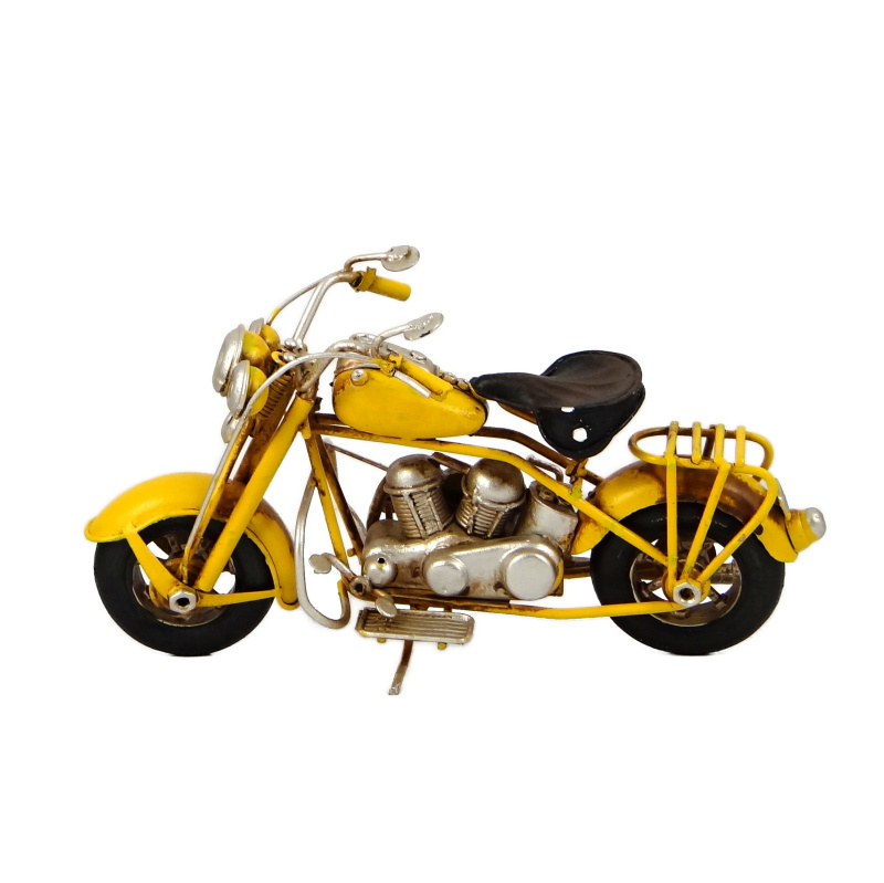 Kovový model jednosedadlové motorky žlutý 20 cm – stylová dekorace pro motorkáře