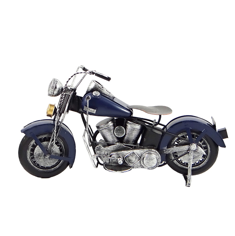 Kovový model motorky Cruiser/Bobber modrý 29 cm – stylová dekorace pro motorkáře